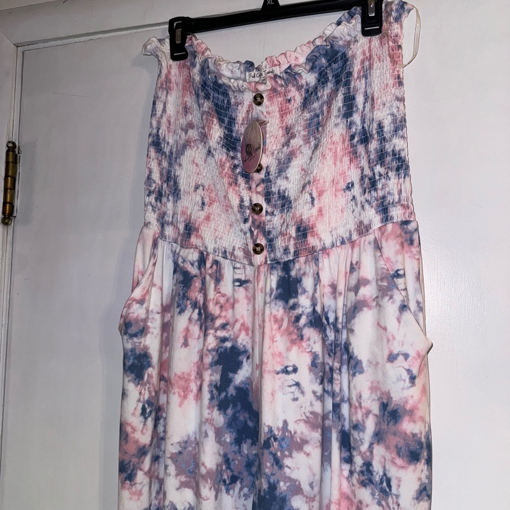 NEW Soft & Stretchy Plus Size Tie Dye Jumpsuit w/ Pockets & Fitted Top 2X